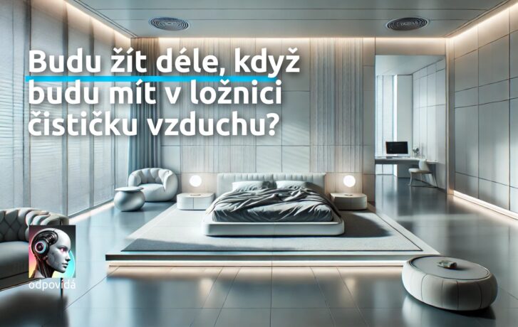 Grafika vytvořená AI znázorňující velkou čistou ložnici s dominantní manželskou postelí.