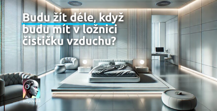 Grafika vytvořená AI znázorňující velkou čistou ložnici s dominantní manželskou postelí.