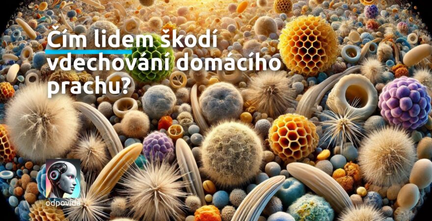 Grafika vytvořená AI znázorňující nečistoty ve vzduchu, mnohokrát zvětšené.