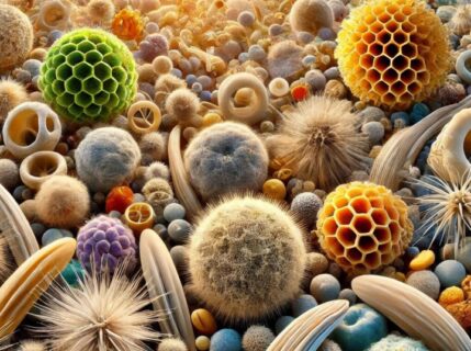 Grafika vytvořená AI znázorňující nečistoty ve vzduchu, mnohokrát zvětšené.